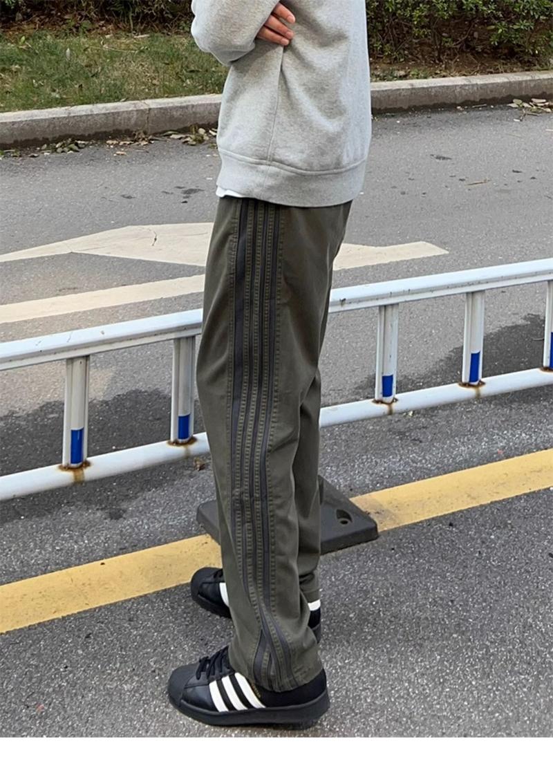 Product Introduction of Men's American Streetwear Striped Pants 2024 - Summer Casual Cargo Joggers with 3 Stripes, Loose Fit Straight Leg Trousers |   Trendy Fashion 2