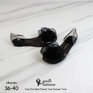 YouthBalance Sepatu Flat Motif Bunga Mawar Bahan Jelly Karet 186-A