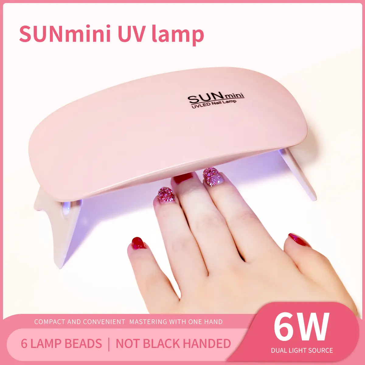 1pc 6W Pink Mini Mouse Nail Lamp Nail Dryer Machine UV/LED Lamp Portable Micro USB Charging Cable Home Use Drying Lamp For Gel Nail Art Nail Care Polish Cutics Manicure Cosmetic