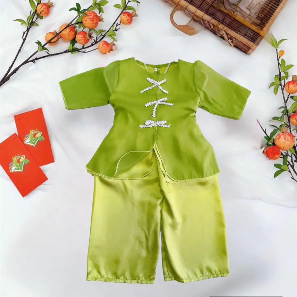 (S76) Thiết kế bà ba cao cấp 2 lớp phi bóng và vol tơ mềm mịn mát mẻ 8-26kg