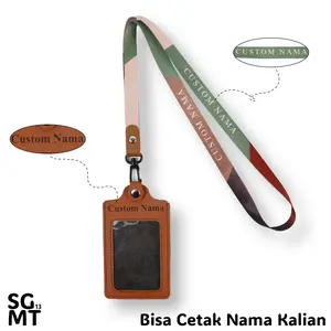 Id Card Custom Lanyard kulit Satuan - Custom Nama Id Card Holder Leather