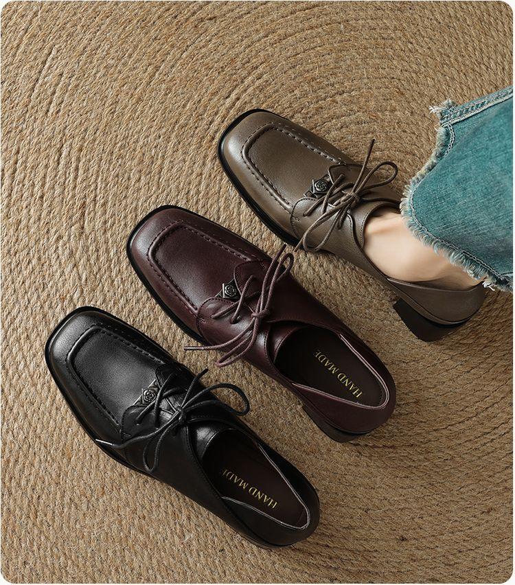 Product Introduction of Leather women's shoes fashion matching single shoes thick heel loafers inside and outside the full head layer of sheepskin Footwear Girl Comfort Closed Active 9