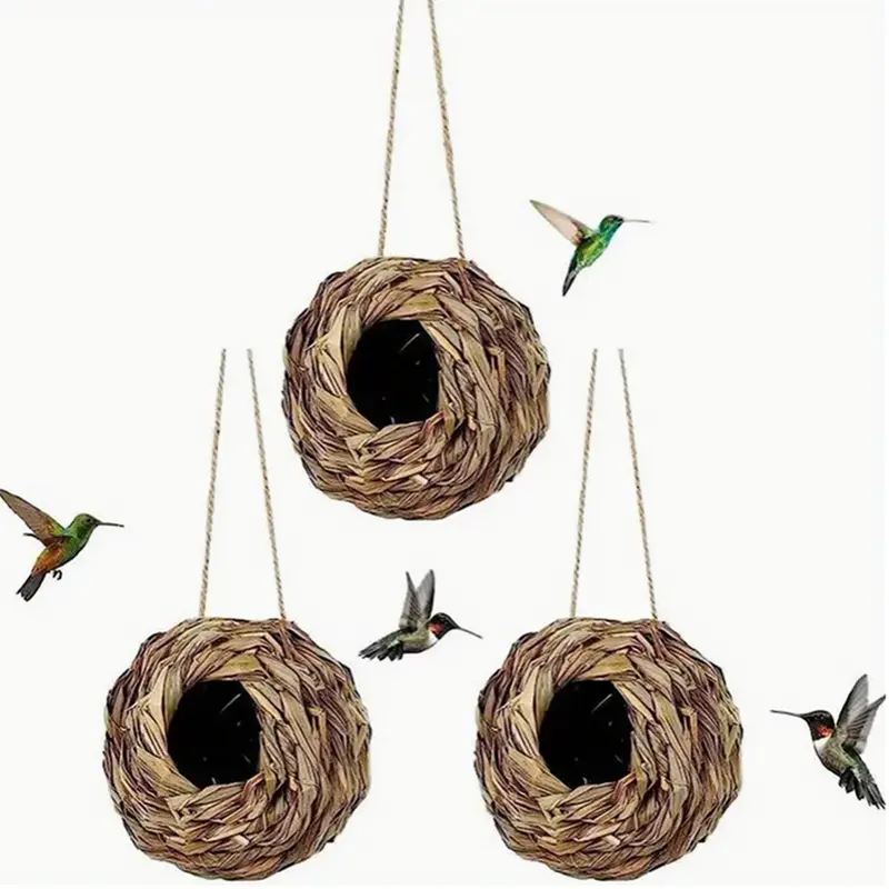 Outdoor Garden Handmade Bird Nest, 1/2/3 Counts Bird Nest with Hanging Rope, Bird Cage for Outdoor Garden Decoration 0
