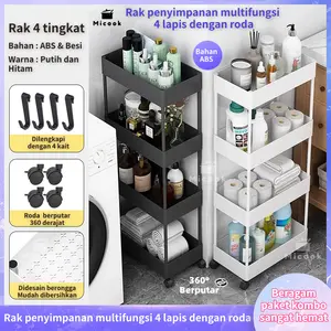 Dapur Rak Piring Micook square rak dapur rak toilet rak susun serbaguna rak dorong rak salon rak troli 4 tingkat dengan roda COD