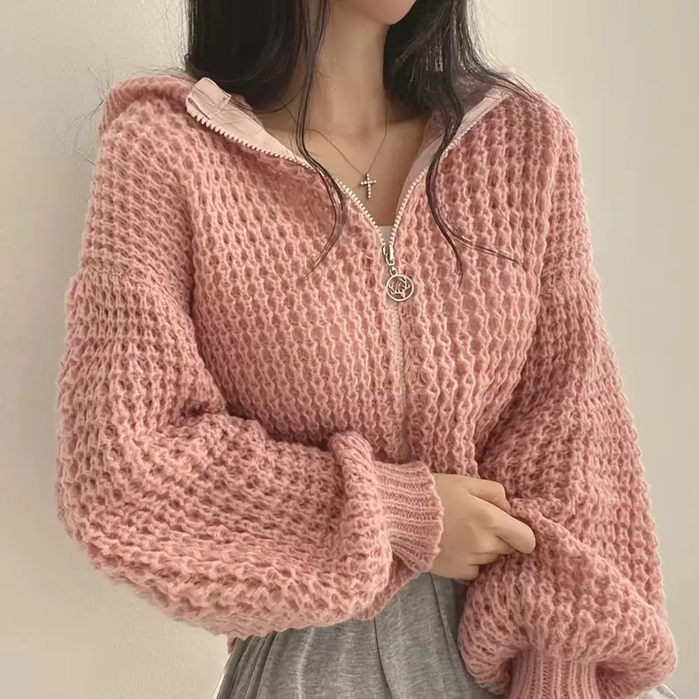 Korean-style zipper hoodie knitted cardigan hooded sweater knitted top knitted sweater knitwear