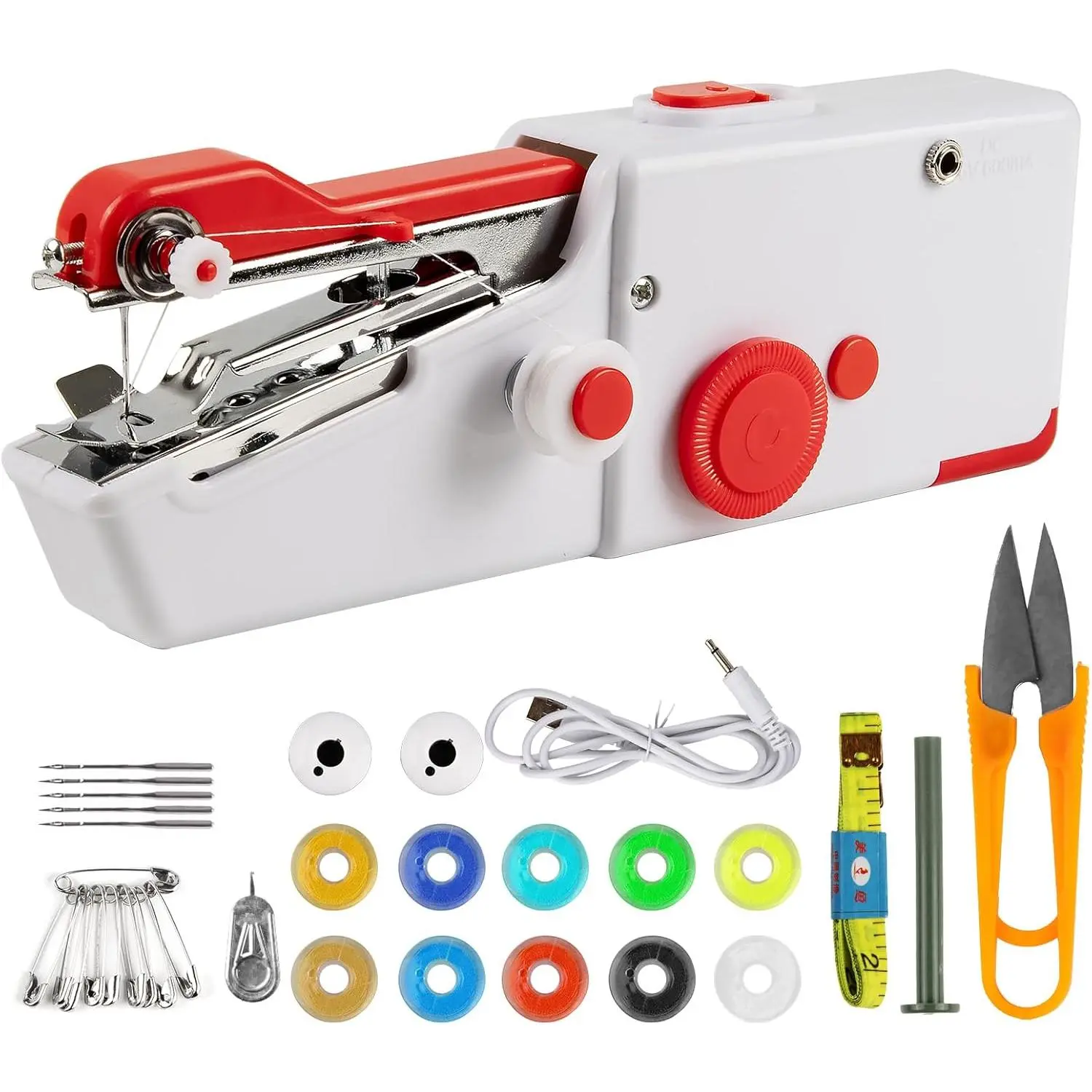 Sewing machine, portable mini electric sewing machine, suitable for beginners, with 12 built-in stitches, 2-speed settings, equipped with foot pedal, light and storage drawer.