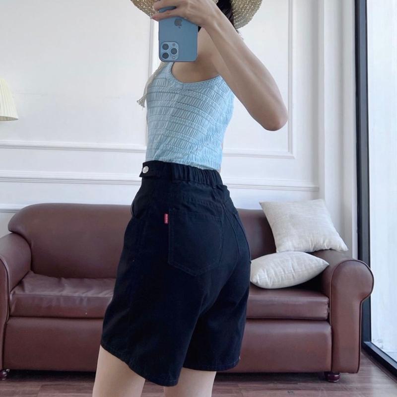 Quần short kaki lưng chun đai chỉnh eo, quần jean lững cạp chun ống rộng có bᶖgsize (KKLC5N) 3