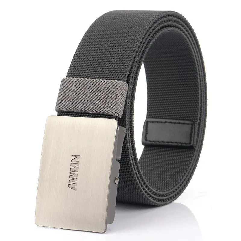 2020 New Awmn Men's Elastic Belt All-Matching Work Clothes Jeans Casual Pressing Buckle Belt
