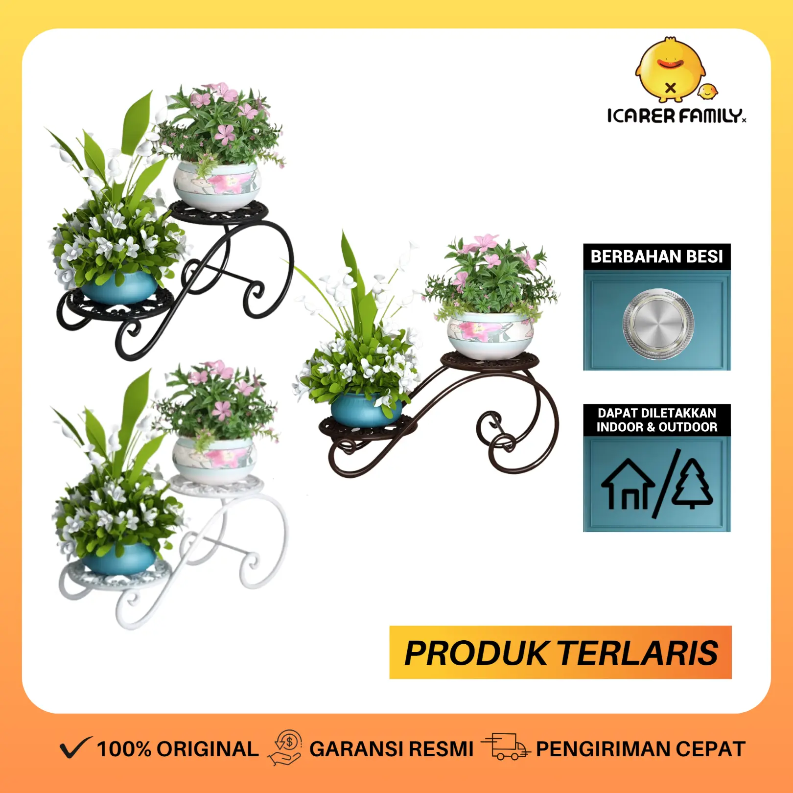 icarer Rak Bunga Besi 2 Susun Rak Tanaman Standing Pot Anti Karat