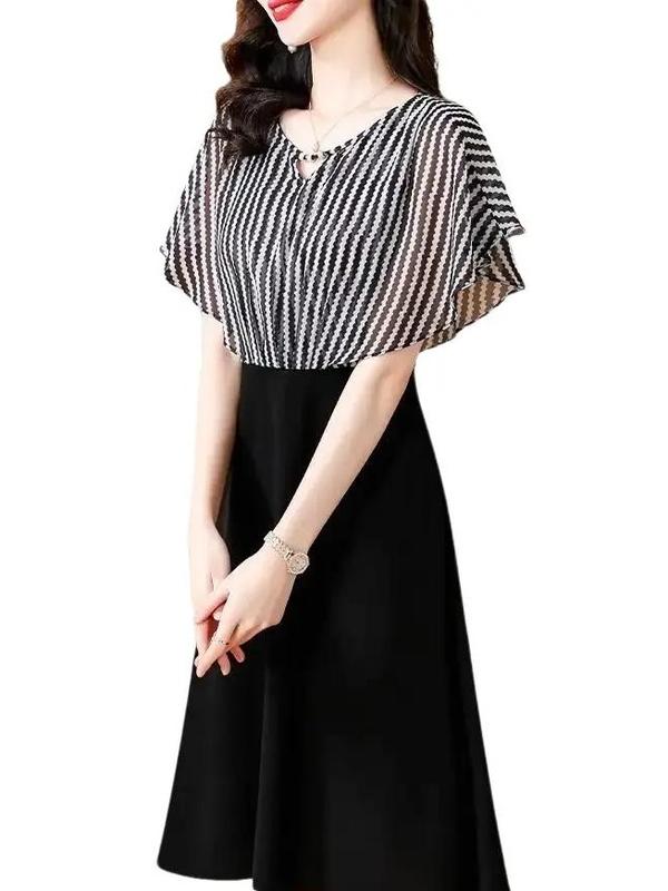 Đầm xòe phối voan kẻ sọc tay tiên cách điệu (voan, chéo nhật)-14700 5