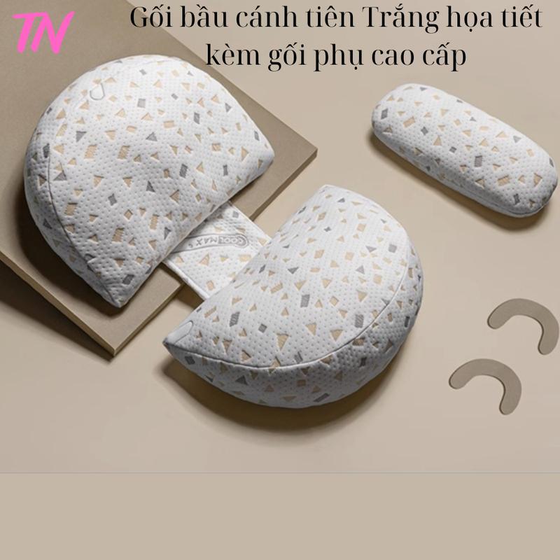Gối bầu cánh tiên cao cấp sợi tre tặng kèm gối phụ hỗ trợ giảm Đau lưng, ngủ ngon giấc cho mẹ bầu Kem Gối Ngủ