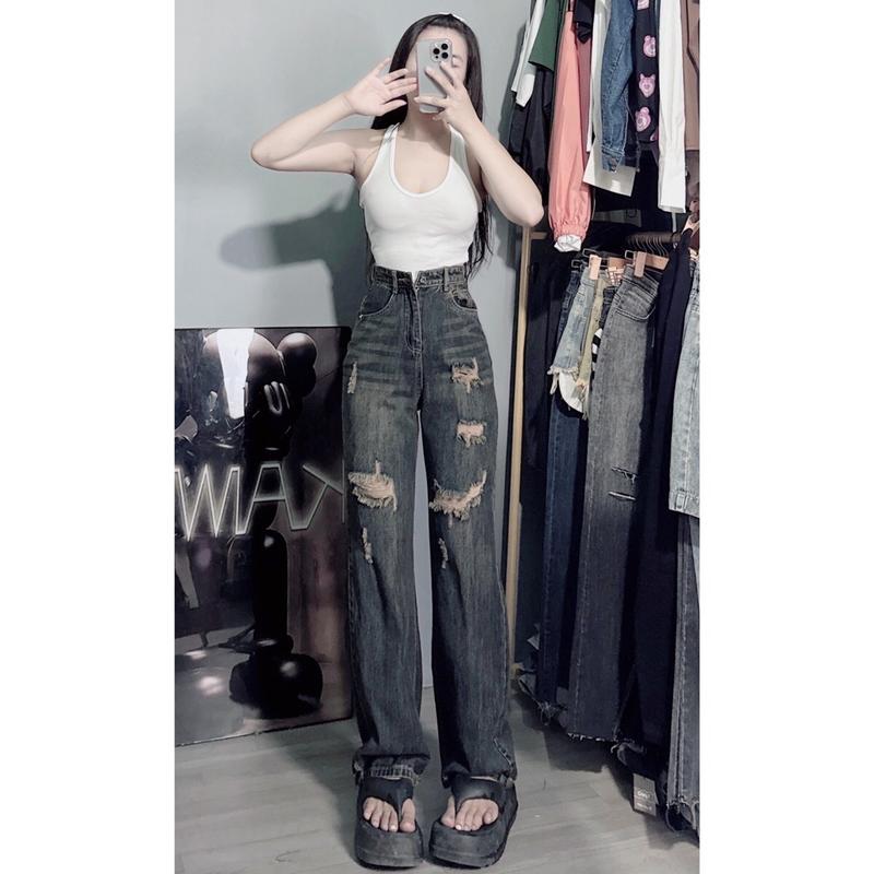 [3156] Quần Jean nữ ống suông rách nhẹ hàng QC không có giãn  Women Tim 3
