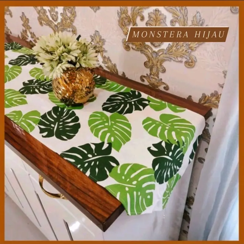 Taplak meja modern panjang 150cm untuk dekorasi ruang tamu bahan kain kanvas aneka motif Rumbai 3