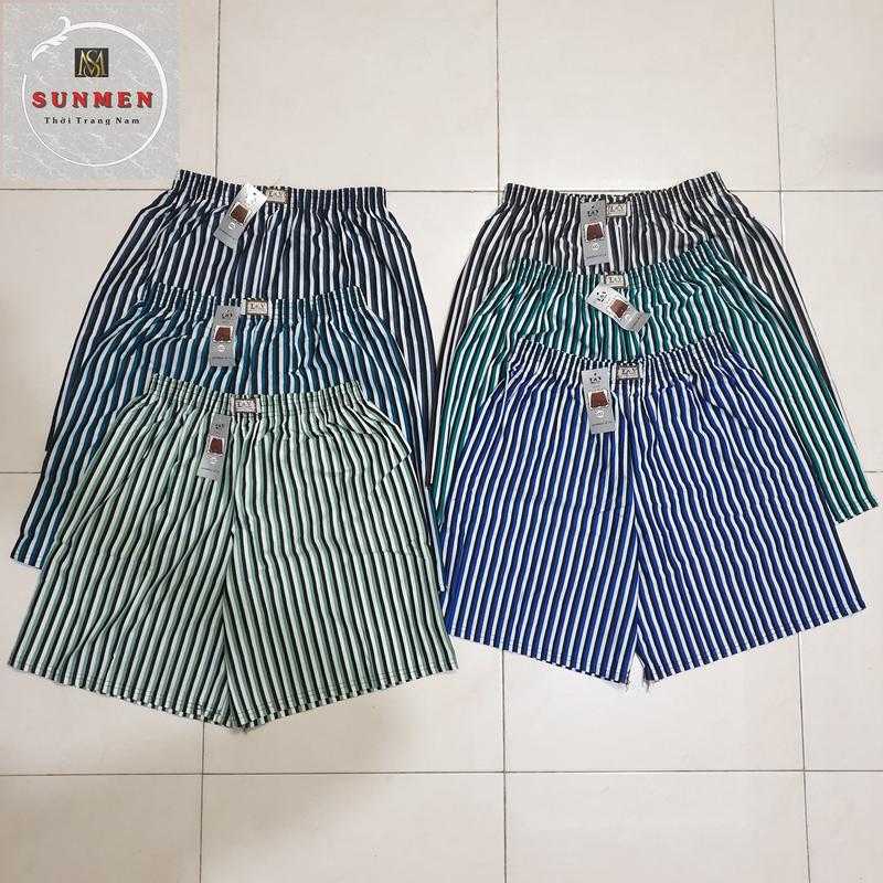 [SET 5 QUẦN LOẠI DÀY] Quần Đùi Nam Kẻ Sọc Thun Co Giãn Có Túi Sau Mặc Ngủ,Mặc Nhà Thoáng Mát Chất Cotton Co Giãn 4 Chiều Size Từ 50-90kg quần  đùi