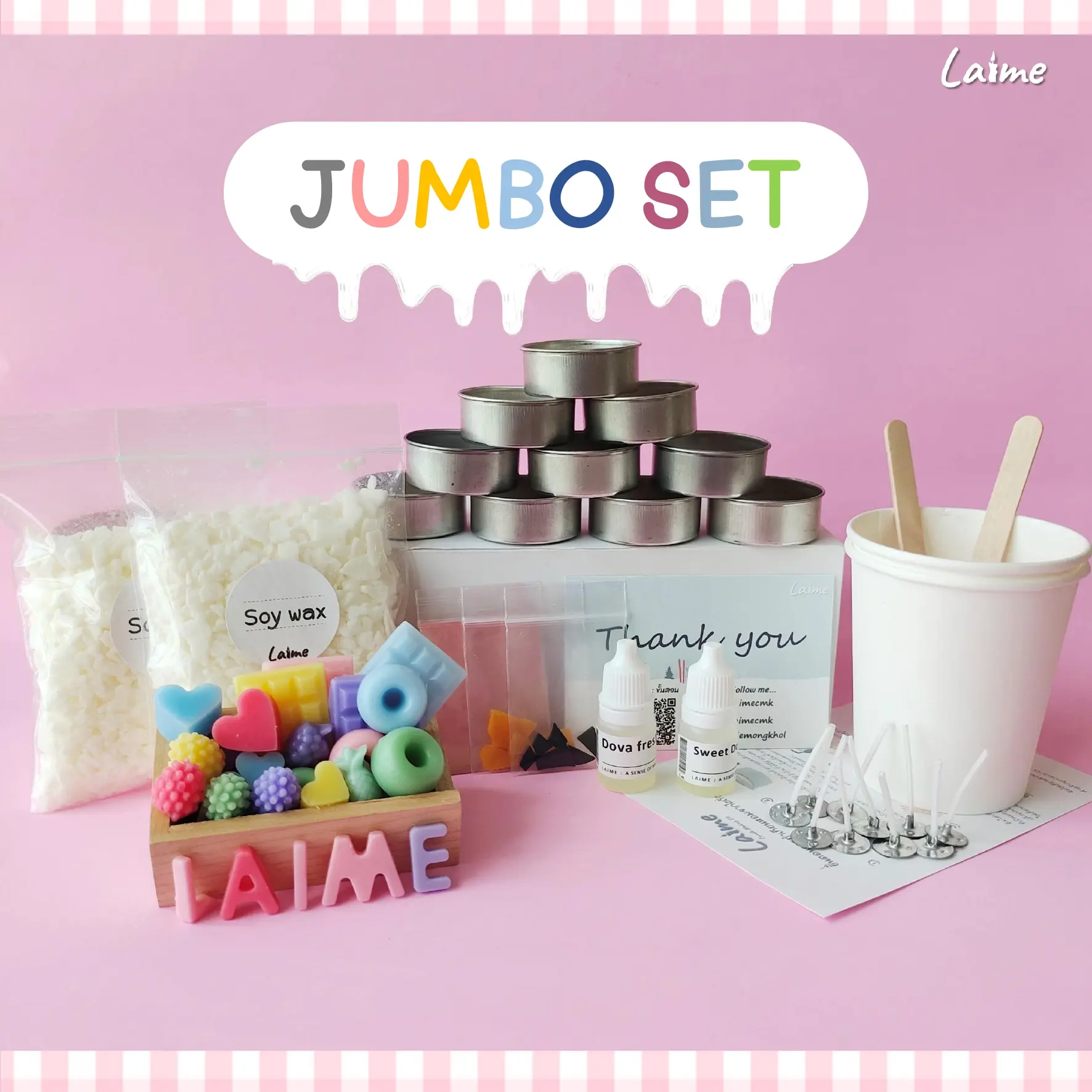 [Jumbo Set] ชุดทำเทียนหอมจากไขถั่วเหลือง soy wax DIY แบบถ้วยทีไลท์ 10 ชิ้นสุดคุ้ม
