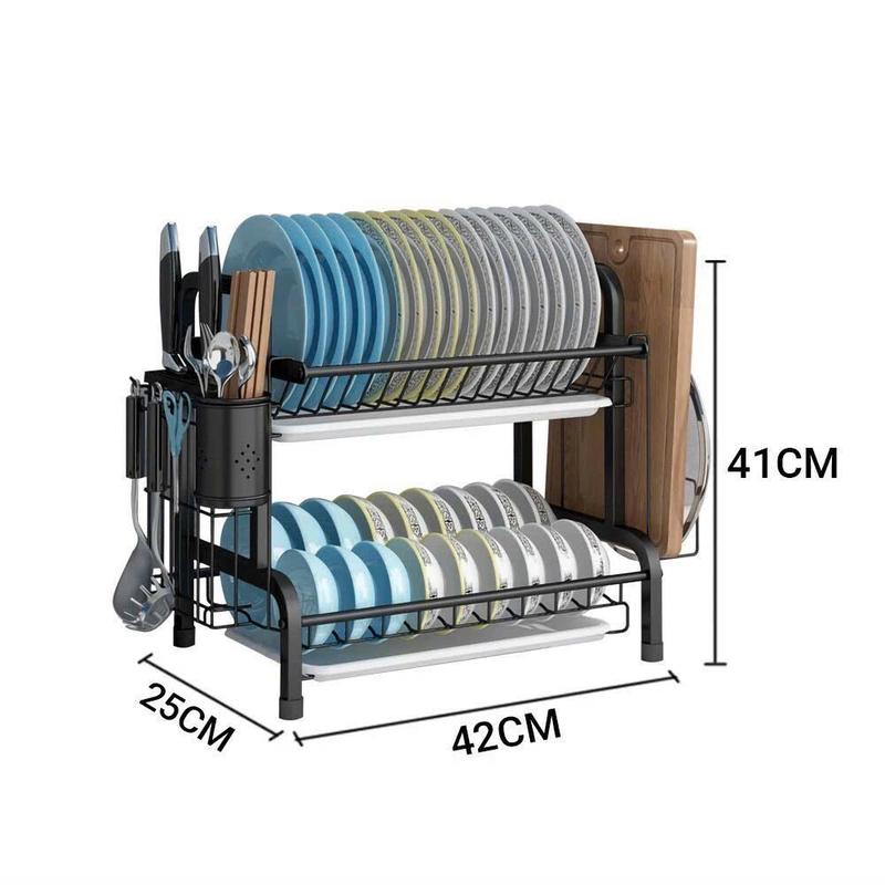 Giá kệ để bát đĩa 2 tầng, có khay hứng nước, chất liệu thép sơn tĩnh điện 2