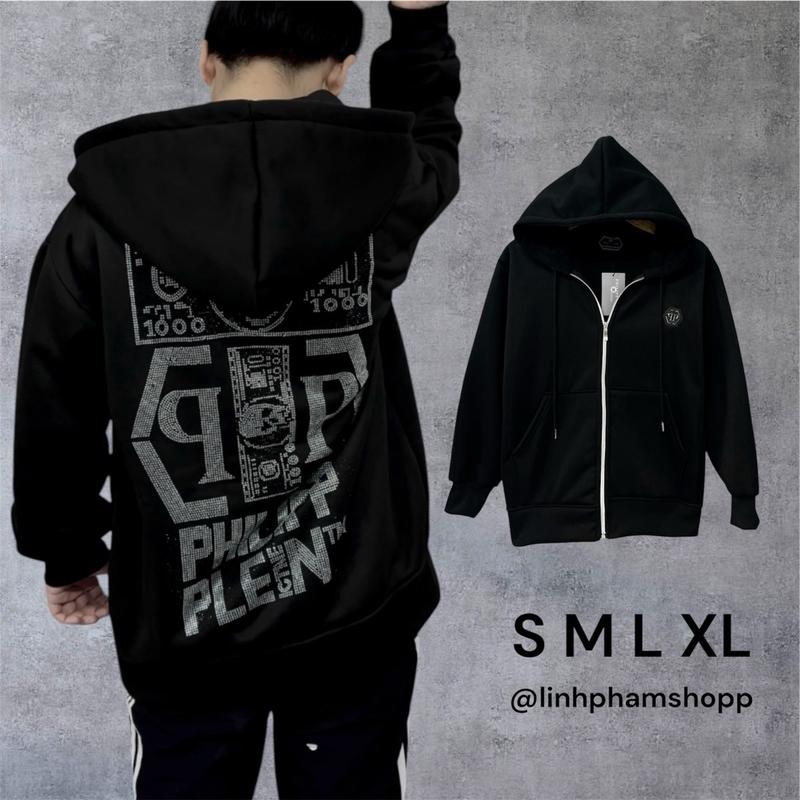 ÁO KHOÁC ĐÍNH ĐÁ QP LOGO SẮT CHẤT NỈ LÓT BÔNG - nhắn shop tư vấn size (đủ tag cổ, sườn) philip plein boy phố