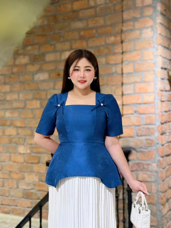 ÁO PEPLUM GẤM ÁNH KIM CỔ VUÔNG ĐÍNH 2 NƠ BIGSIZE 55-90KG Nữ Top Women Voan Voi
