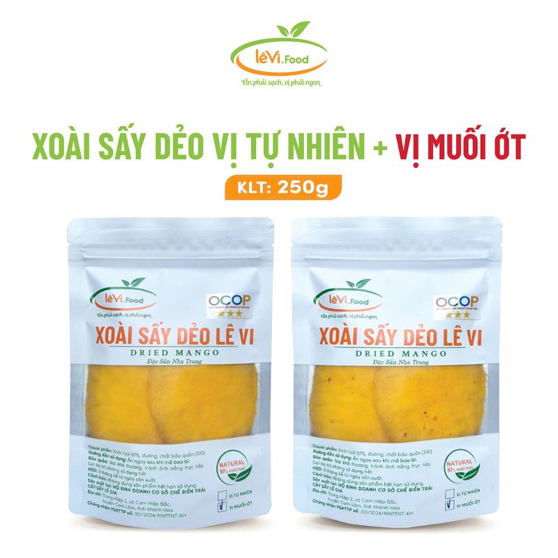 Combo 2 túi xoài sấy dẻo 250g = 500g vị muối ớt và xoài nguyên vị LêVi Food Ăn Vặt XOÀI TỨ QUÝ CAM LÂM KHÔNG SƠ