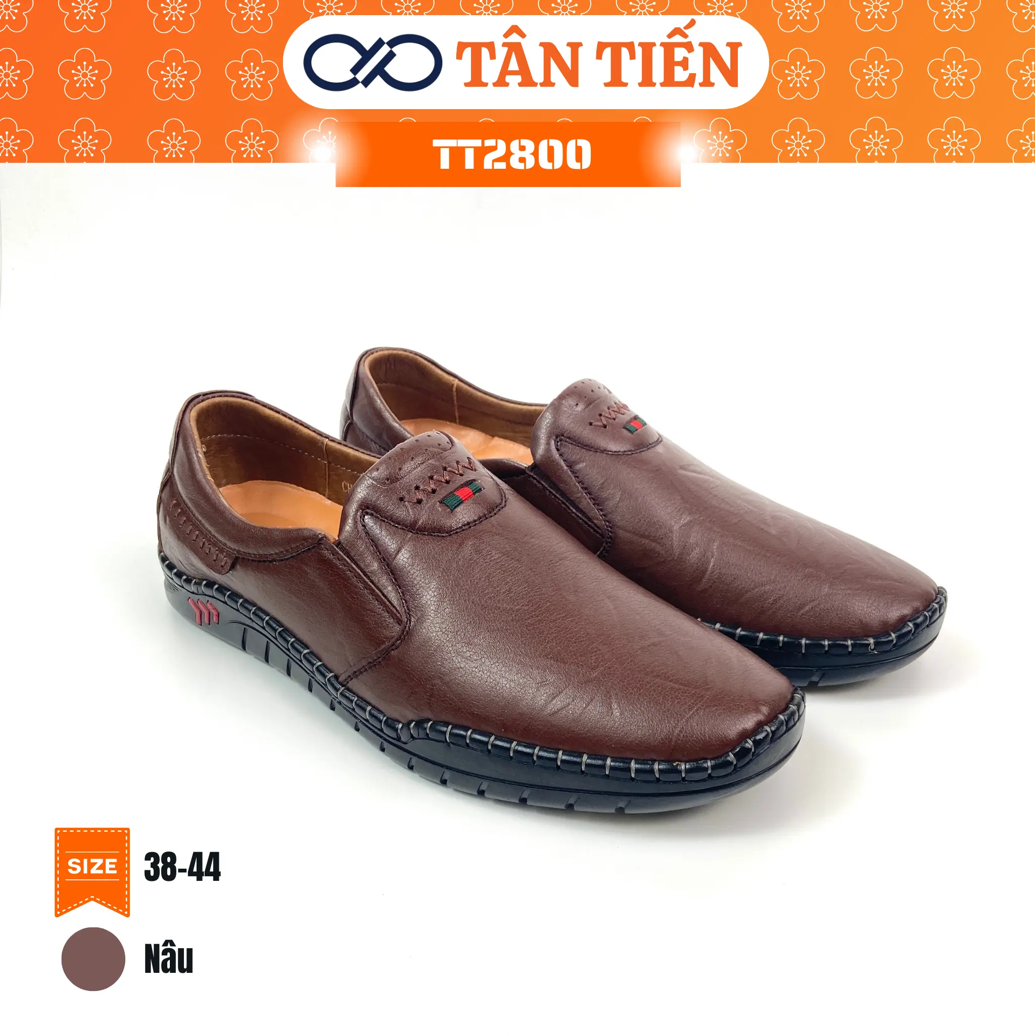 Giày Lười, Xỏ Da Bò Thật Đồng Màu Cho Nam TT2800 Hàng Hiệu Cao Cấp Chính Hãng Tân Tiến Mang Đến Sự Trẻ Trung, Lịch  Sự, Êm Ái, Rất Phù Hợp Tài Xế Taxi, Kỹ Sư, Những Công Việc Cần Di Chuyển Nhiều, Đế Cao Su Khâu Chắc Chắn, Bảo Hành 2 Năm Nhung Hoa giày  da