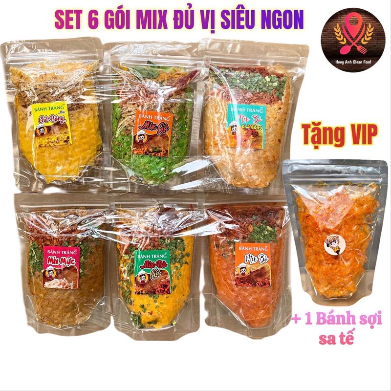 COMBO THẬP CẨM MIX 6 VỊ BÁNH TRÁNG LONG AN 6 GÓI VỊ CAY & KHÔNG CAY Kèm 1 Gói Bánh Sợi Sa Tế ĂN VẶT Snack Food