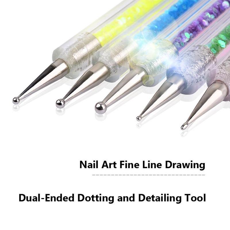 Dual-Headed Acrylic Nail Art Brush, 5 Counts Nail Art Dotting Brush, Liner, Drawing Tool for Nail Tips Designs 4