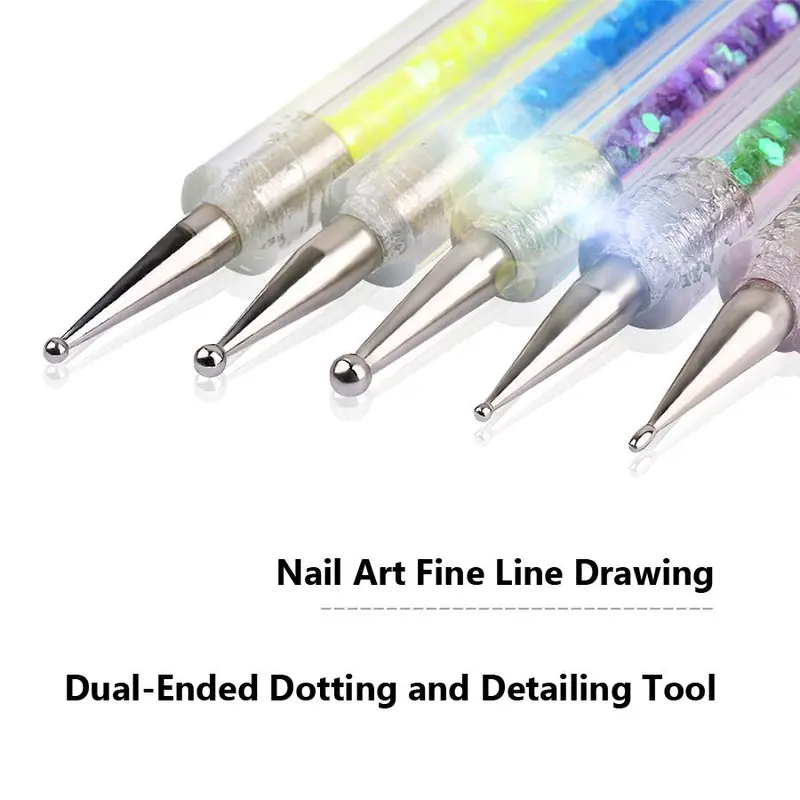 Dual-Headed Acrylic Nail Art Brush, 5 Counts Nail Art Dotting Brush, Liner, Drawing Tool for Nail Tips Designs 4