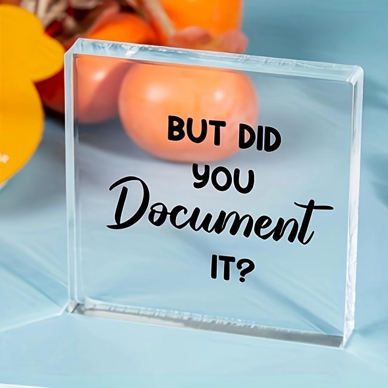 Square Acrylic Ornament, 1 Count Funny Letter Pattern Decorative Ornament, Desk Decoration for Home Office, Gift for Friends, Colleagues and Employees 0