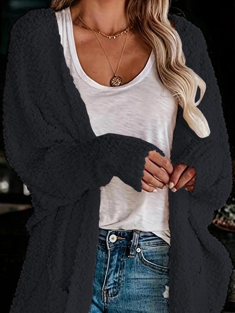Product Introduction of Women's Solid Pocket Batwing Sleeve Cardigan, Casual Long Sleeve Open Front Outerwear for Daily Wear, Ladies Clothes for All Seasons 5