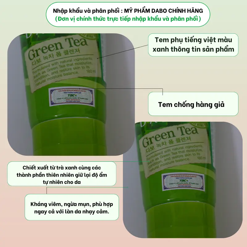 DABO Sữa rửa mặt tinh chất Trà xanh hỗ trợ giảm mụn, dành cho da dầu mụn - DABO Green Tea Foam Cleanser 180ml Skincare Nữ 2