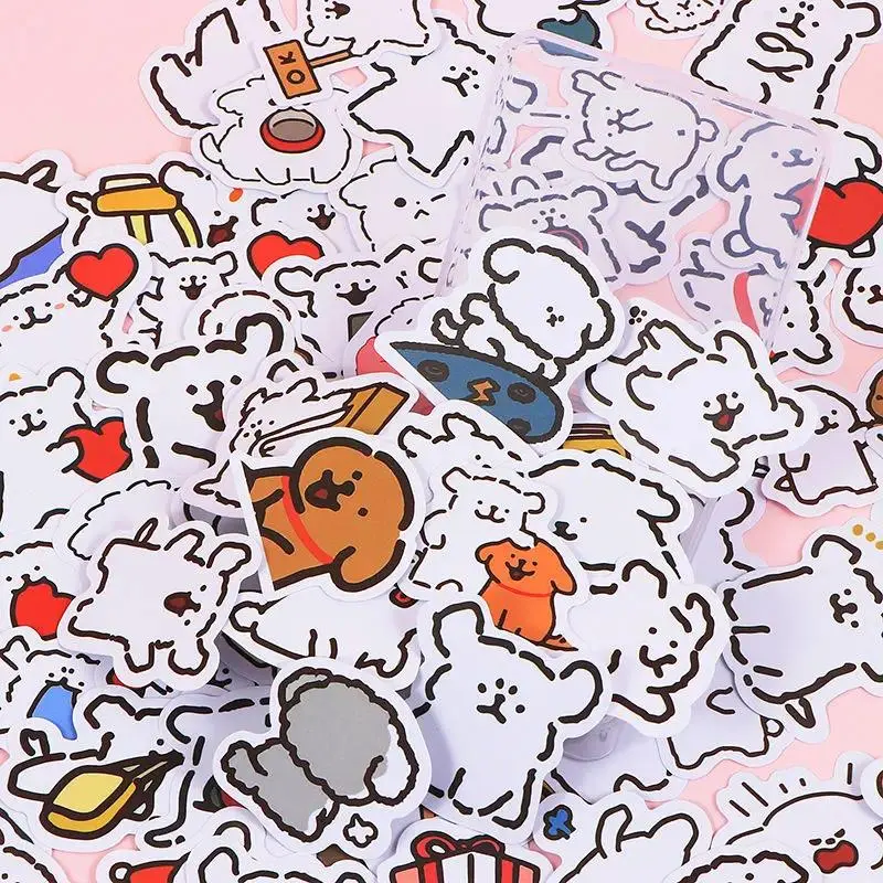 Cartoon Cute Line Dog In The Book Stickers DIY Toy Laptop Luggage Skateboard Suitcase Guitar Graffiti Decal Sticker