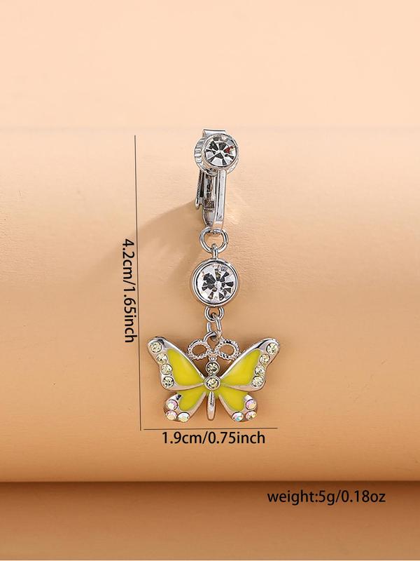 Rhinestone Butterfly Charm Fake Belly Button Ring, Women Belly No Piercing Body Jewelry, for Crop Top Decor 4