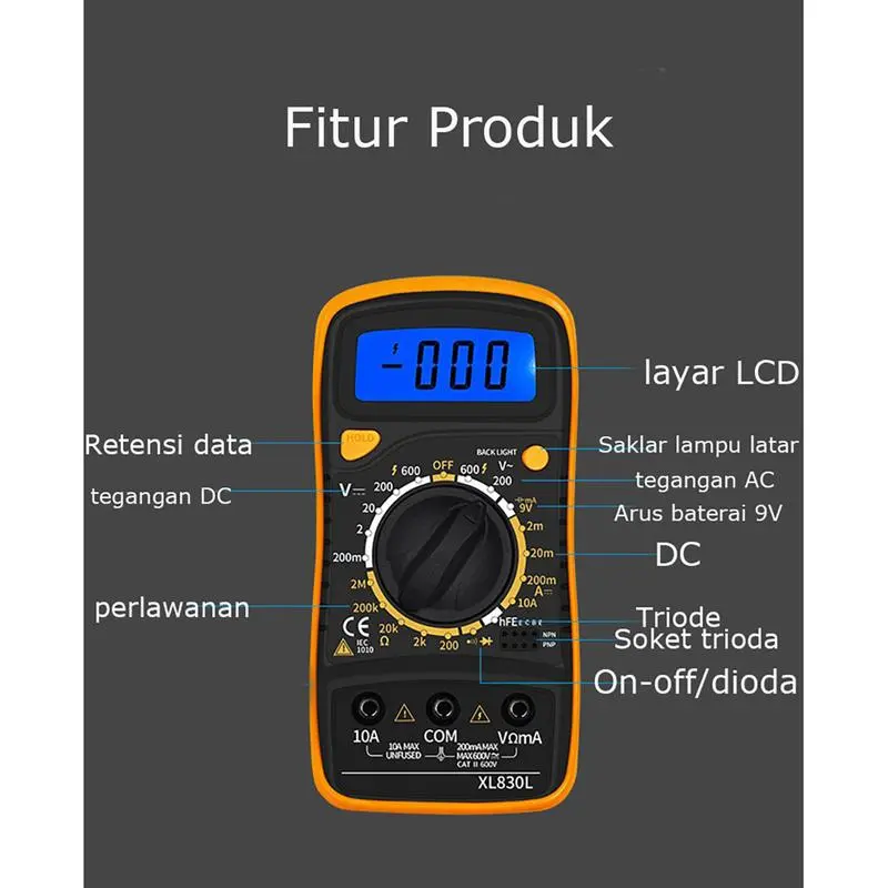 Multimeter Digital Paket Lengkap Dan Murah ASLI ADA BUZZERNYA MULTITESTER DIGITAL / MULTIMETER  Multitester LCD besar-  Digital Multimeter  Transistor Buzzer Original 3