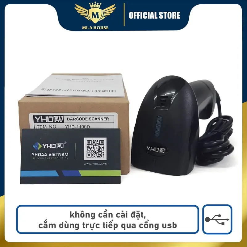 Máy quét mã vạch Qrcode YHD 1100D (2D) có dây - Máy bắn mã vạch 2D có dây cắm cổng USB kết nối Máy tính 3