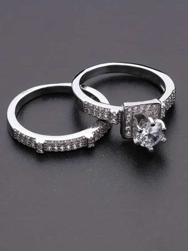 2pcs/set Women's Rhinestone Decorated Ring, Fashion Elegant Gorgeous Promise Rings, 2024 New Trendy Accessories for Party, Daily Clothing Decor for Girl, without Box 2