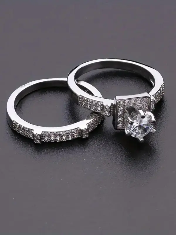 2pcs/set Women's Rhinestone Decorated Ring, Fashion Elegant Gorgeous Promise Rings, 2024 New Trendy Accessories for Party, Daily Clothing Decor for Girl, without Box 2