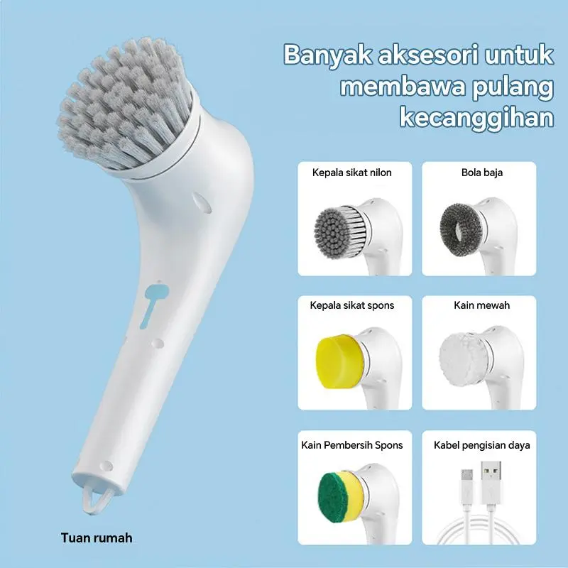 Sikat Pembersih Listrik Tanpa Kabel Genggam 5-in-1 Sikat Pembersih Tahan Air Sepenuhnya Otomatis untuk Penggunaan di Rumah 4