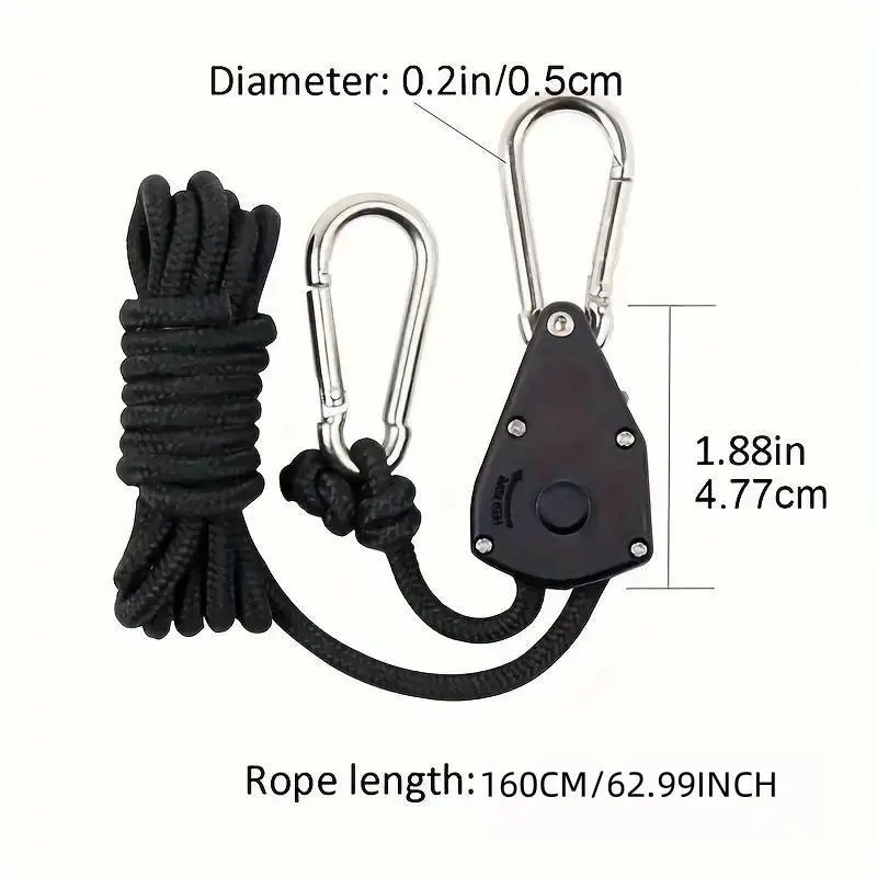 Camping Wind Rope Pulley Tie Downs with Carabiners, 4 Counts Durable Nylon Rope, Ideal for Securing Tents, Canopies & Tarps 1