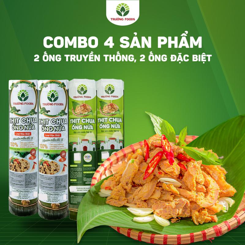 Trường Foods Combo 4 Thịt Chua Ống Nứa Trường Foods ( 2 Ống Đặc Biệt và 2 Ống Truyền Thống) Tặng Thính