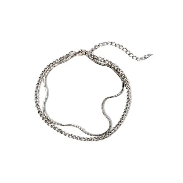 Trang sức thời trang Âu Mỹ cá tính phong cách lạnh lùng hợp thời trang nam Cuba chuỗi hai lớp vòng tay nam bán buôn đơn giản Phụ Kiện Titan