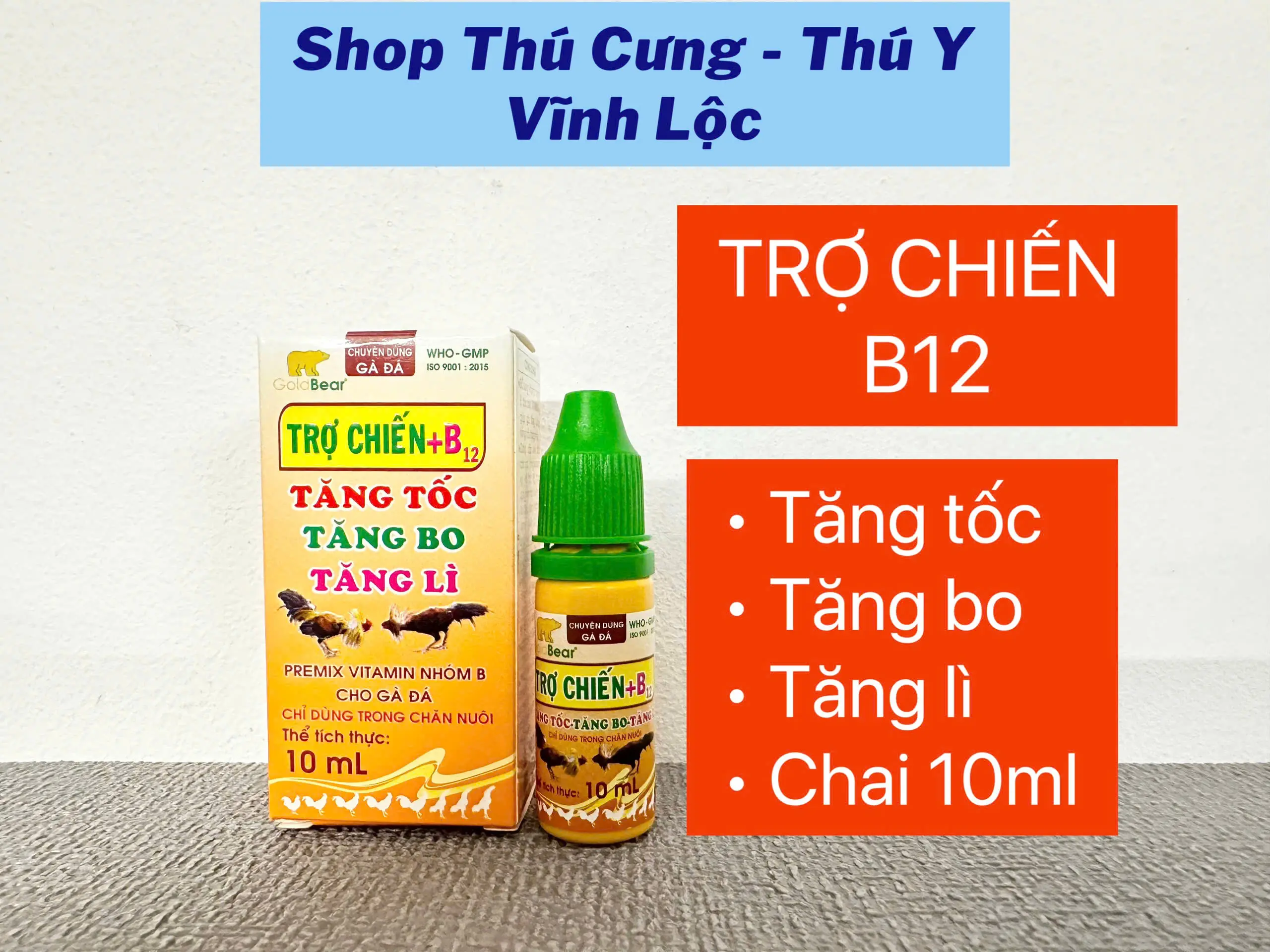 TRỢ CHIẾN B12 GẤU VÀNG - TĂNG TỐC - TĂNG BO - TĂNG LÌ CHO GÀ - CHAI 10ML