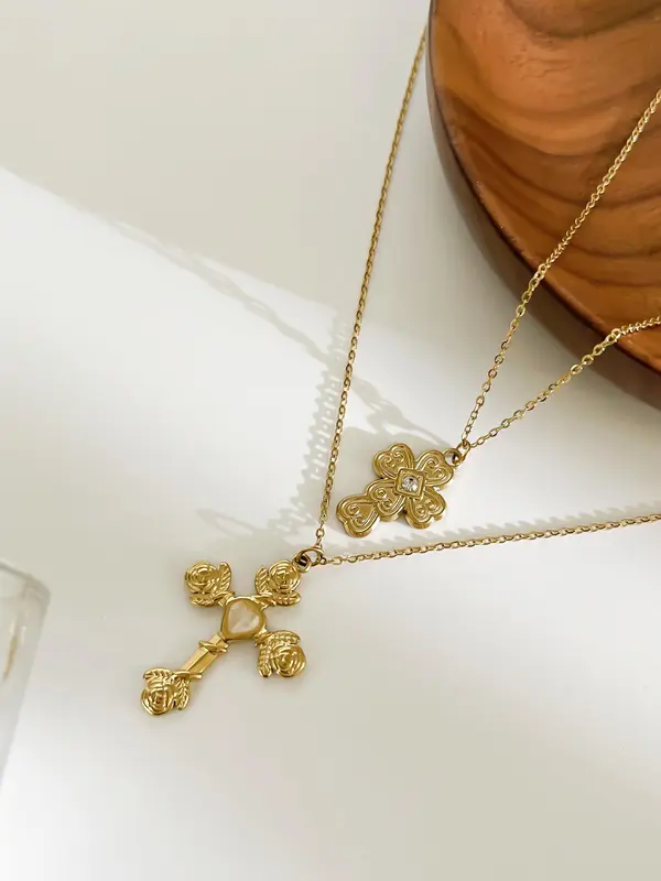 Vintage Cross Pendant Necklace for Women, Fashion Jewelry for Party, Daily Clothing Decor, Trendy All-match & Exquisite Jewelry for Birthday Gift, Statement Necklace 6