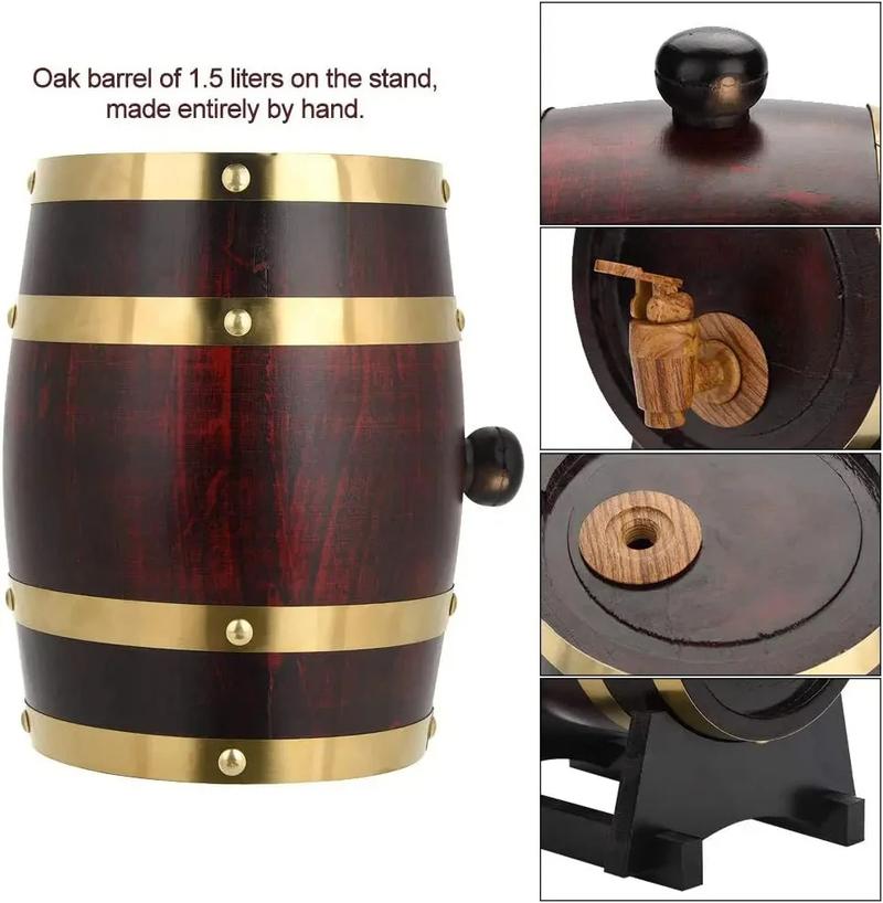 Product Introduction of 1L/1.5L/3L Wood Wine Barrel Vintage Oak Beer Brewing Accessories Whiskey Storage Container Home Decoration Wine Bar Tools 4