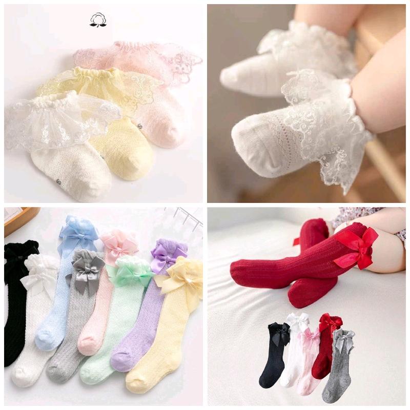 Tất Chân Cao Tới Gối Đính Nơ Size (0-1Y) Chất Thun Co Giãn,Tất Cho Bé Gái Đeo Quanh Năm
