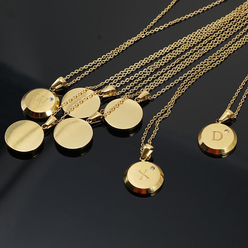 Product Introduction of INS Stainless Steel 26 Beaded Letter-Printing Necklace Female 18K European and American round Simple English Titanium Steel Pendant Jewelry 2