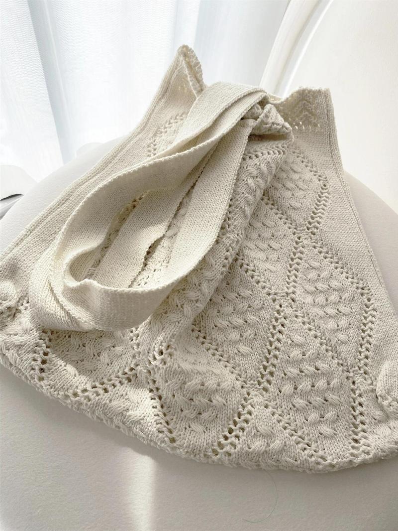 Product Introduction of Women's Elegant Crochet Design Tote Bag, Trendy Cute Large Capacity Slip on Shoulder Bag, All-match Tote Bag for Daily Use 3