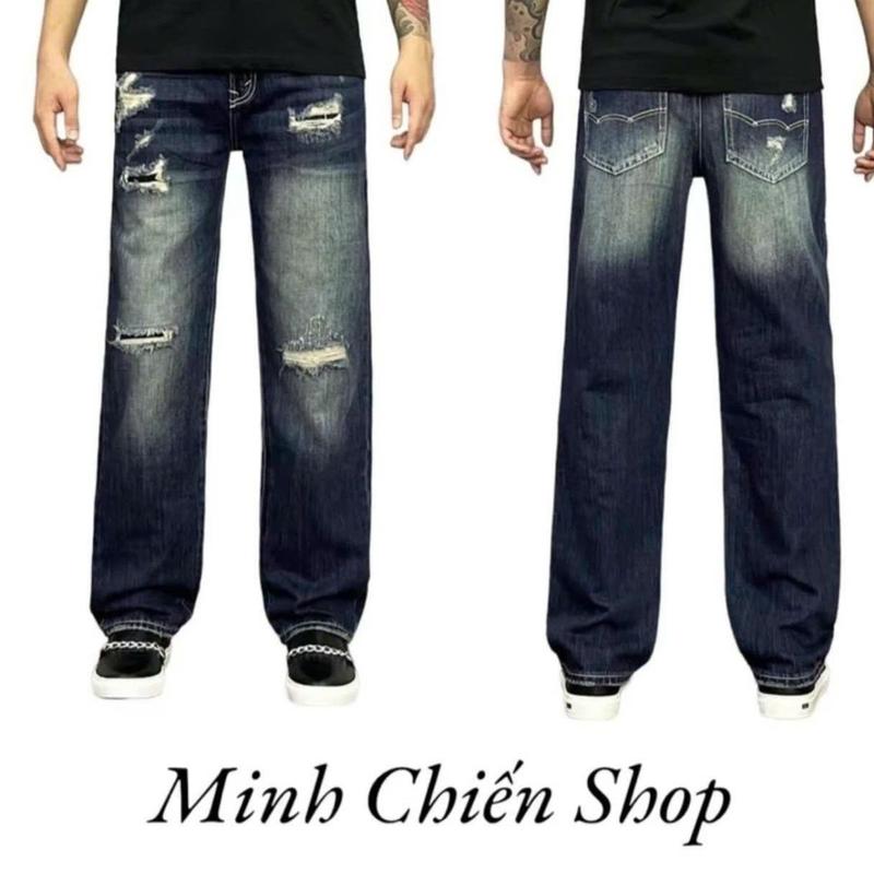 Quần suông nam xanh rách vá hàng xịn siêu hot Menswear Pants Jean Có Túi