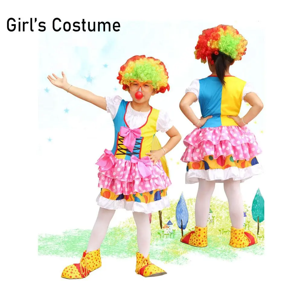 Girl Clown Costume, 1pc Cute Clown Dress for Girls without Hair & Glasses & Nose & Clown Shoe, Clown Costume for Party, Party Clothing for Girls