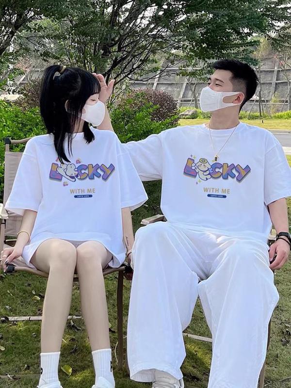 Áo cặp nam nữ, áo đôi in hình happy lucky đáng yêu mặc cặp với người yêu (GIÁ 1 ÁO) chất cotton thoáng mát amor couple đồ 6