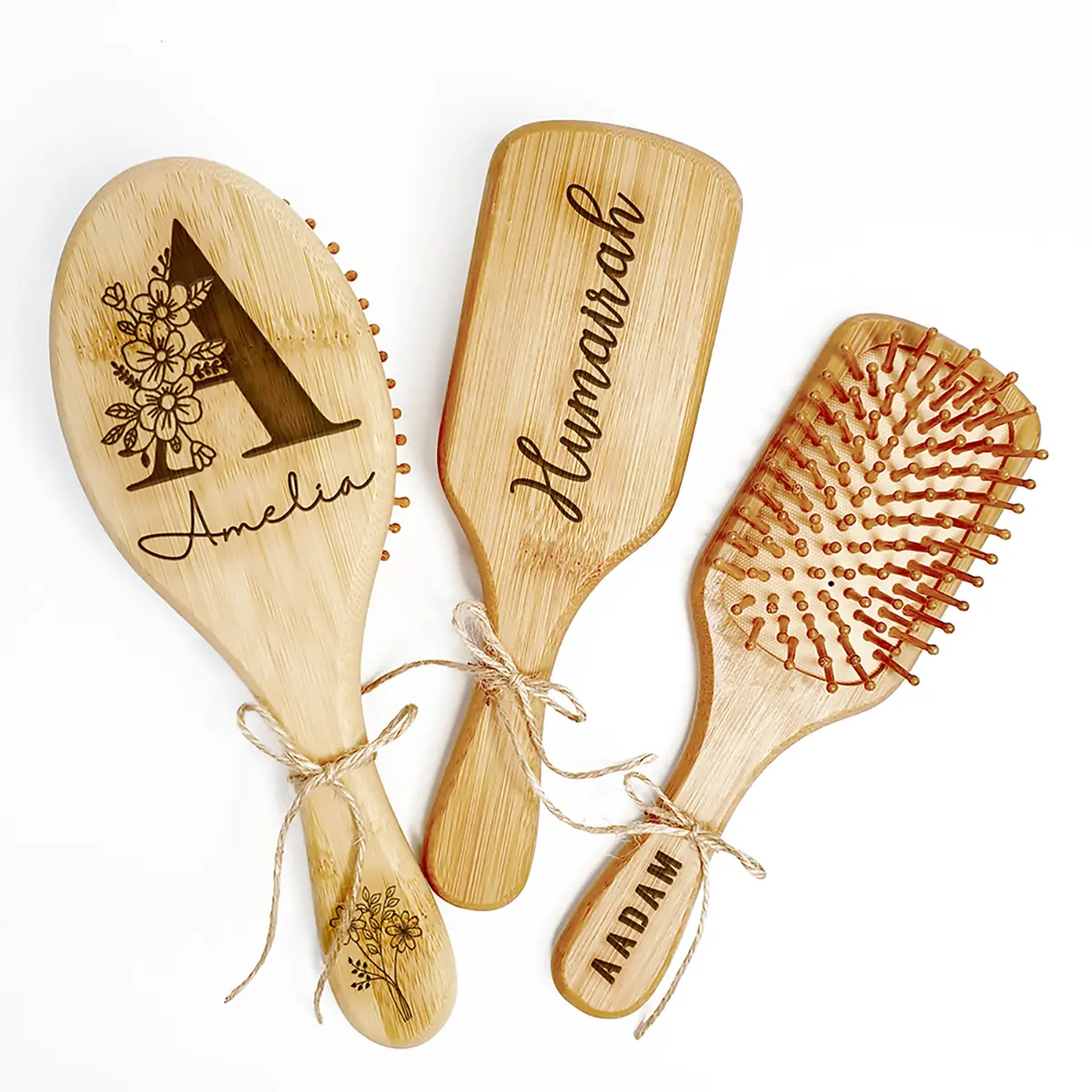 Custom Name Engraved l Wooden Hairbrush l Personalised Logo l Sikat Ukiran Nama l Gift